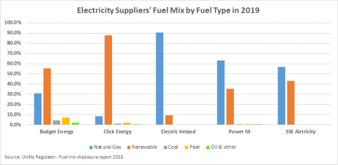 A chart showing electricity suppliers' fuel mix by fuel type in 2019