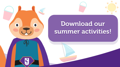 Peanut, the squirrel with text saying download our summer activities